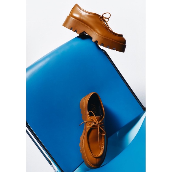 Zara Brown Flat Platform Leather Loafers - Picture 2 of 10